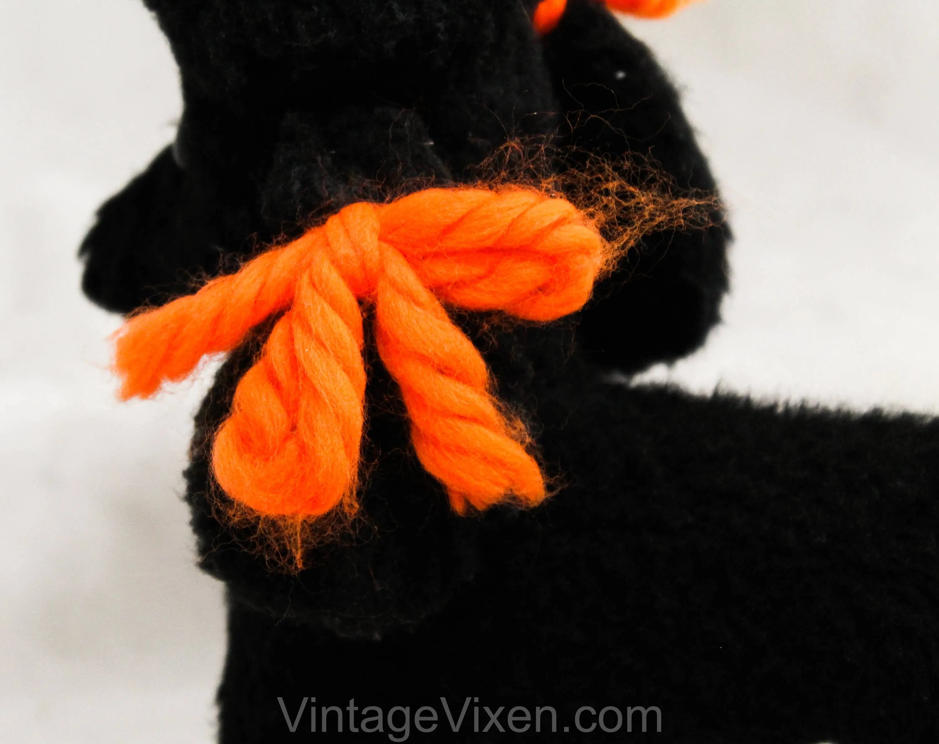 1950s Poodle Stuffed Animal - Black French Poodle Dog Toy - 50s 60s Cute Classic Mid Century Kitsch - Orange Yarn Ribbons - Fifi Stuffie
