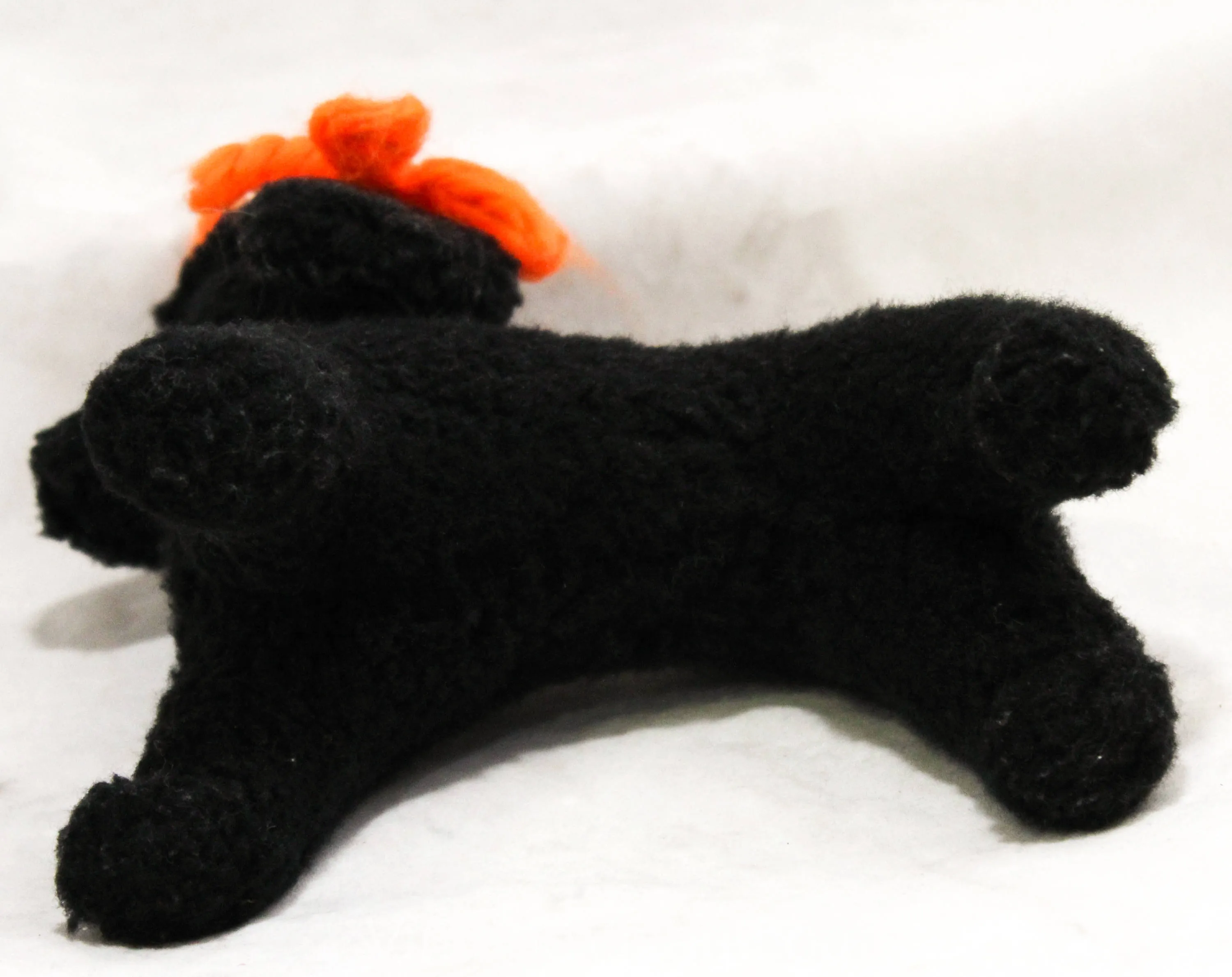 1950s Poodle Stuffed Animal - Black French Poodle Dog Toy - 50s 60s Cute Classic Mid Century Kitsch - Orange Yarn Ribbons - Fifi Stuffie