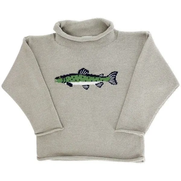 Bailey Boys Roll Neck Sweater - Stone - Green Trout Fish