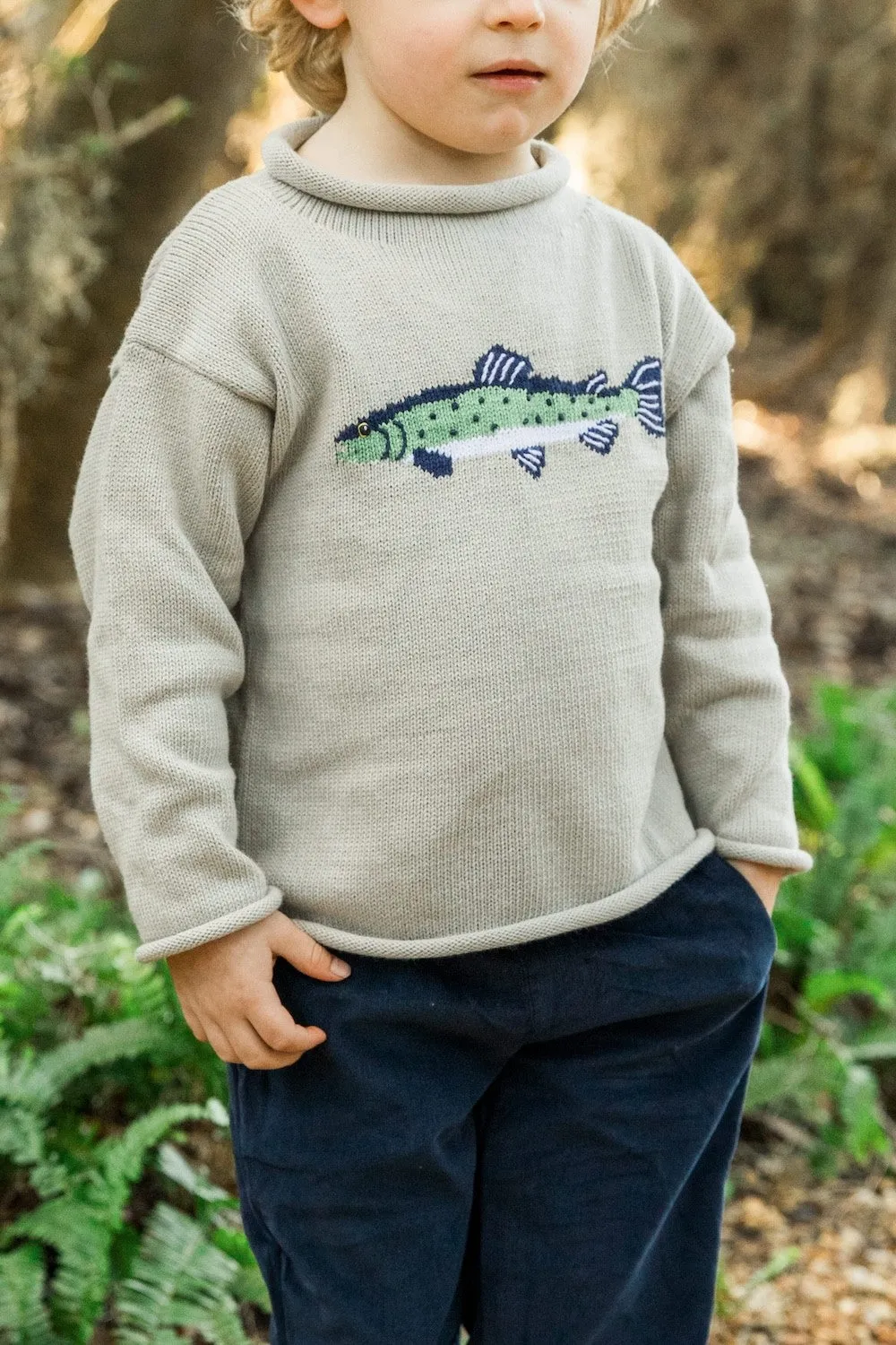 Bailey Boys Roll Neck Sweater - Stone - Green Trout Fish