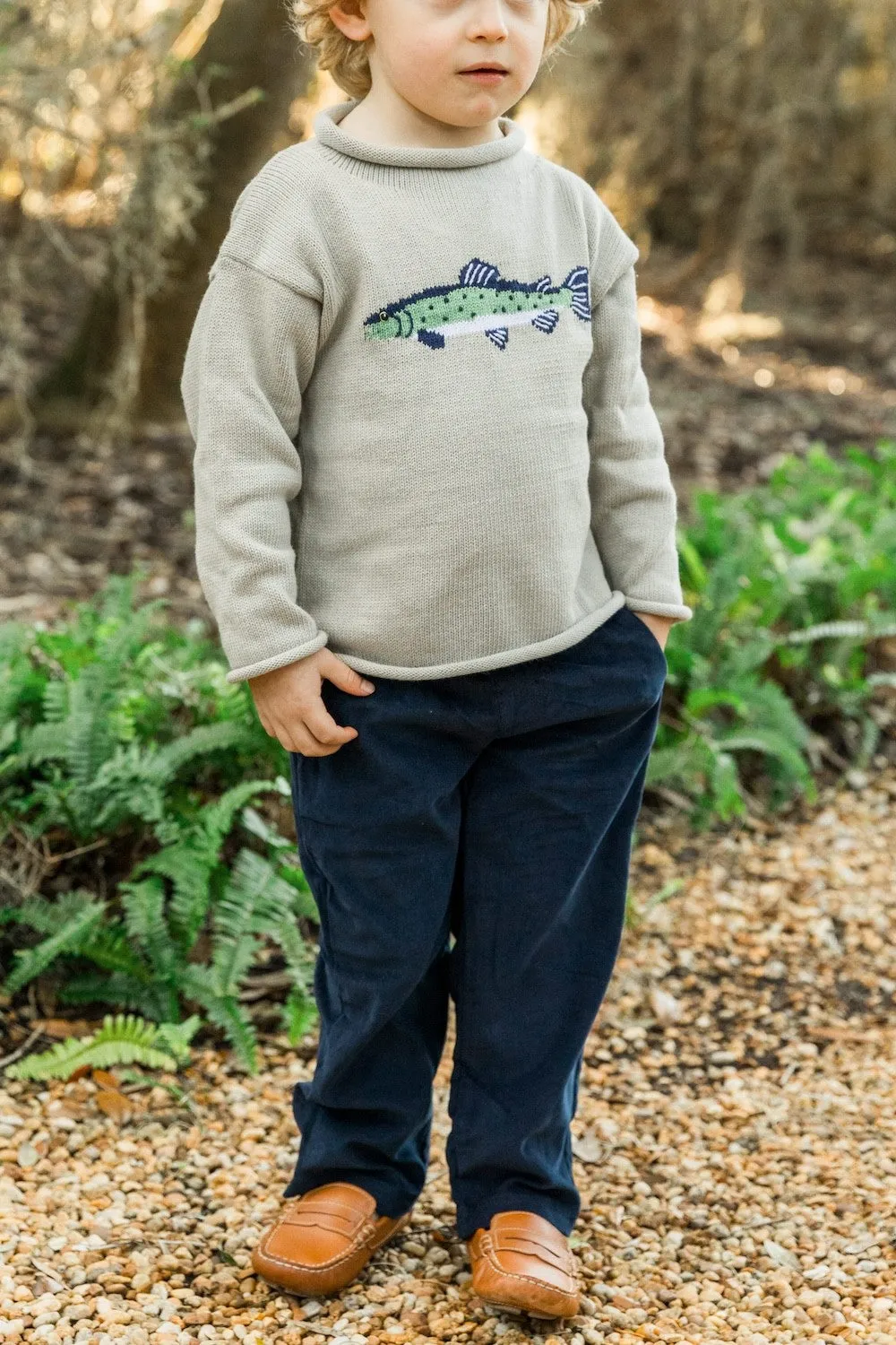 Bailey Boys Roll Neck Sweater - Stone - Green Trout Fish