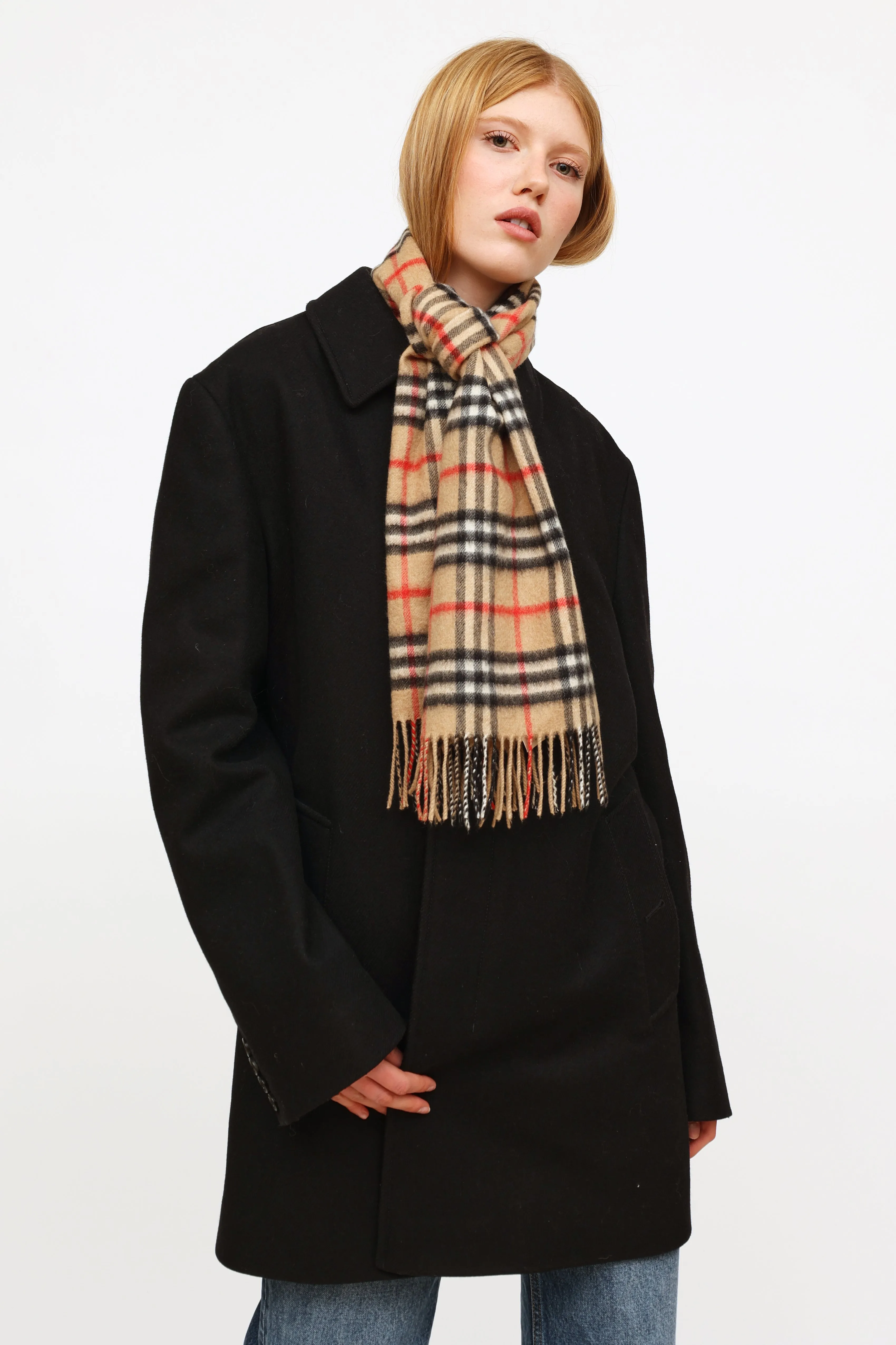 Beige House Check Cashmere Scarf