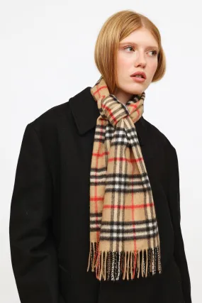 Beige House Check Cashmere Scarf