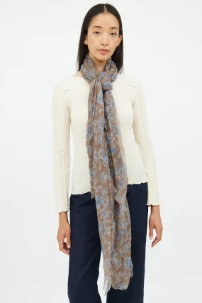 Brown & Blue Floral Cashmere Scarf