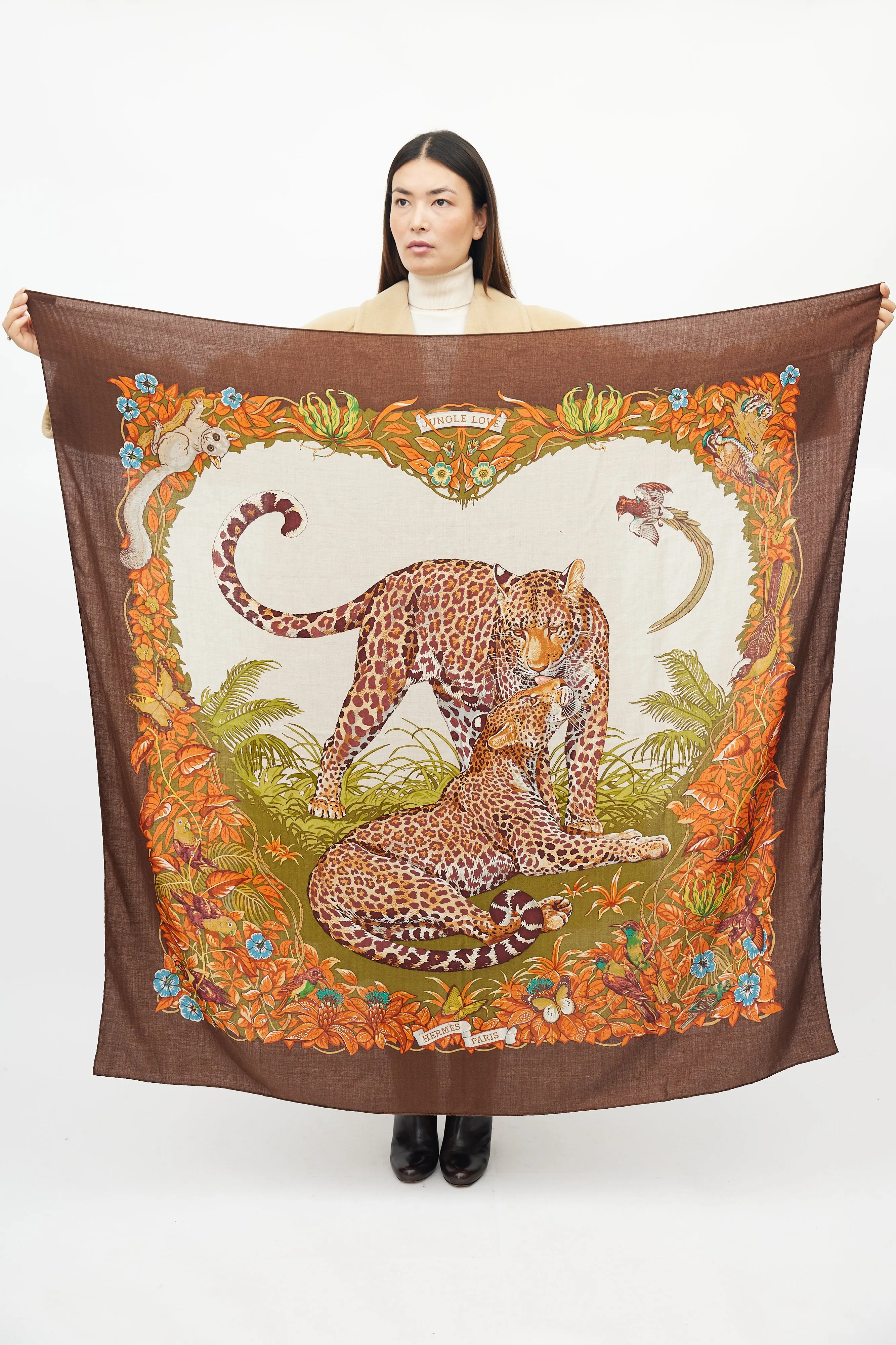 Brown & Orange Jungle Love Cashmere Shawl