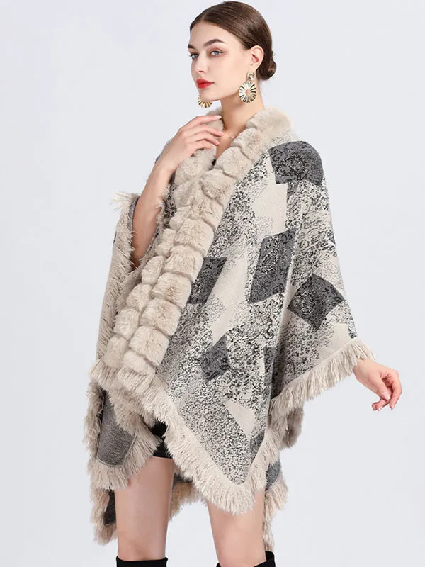 Cloak Cape Faux Fur Wraps Shawl Poncho Coat