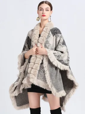 Cloak Cape Faux Fur Wraps Shawl Poncho Coat
