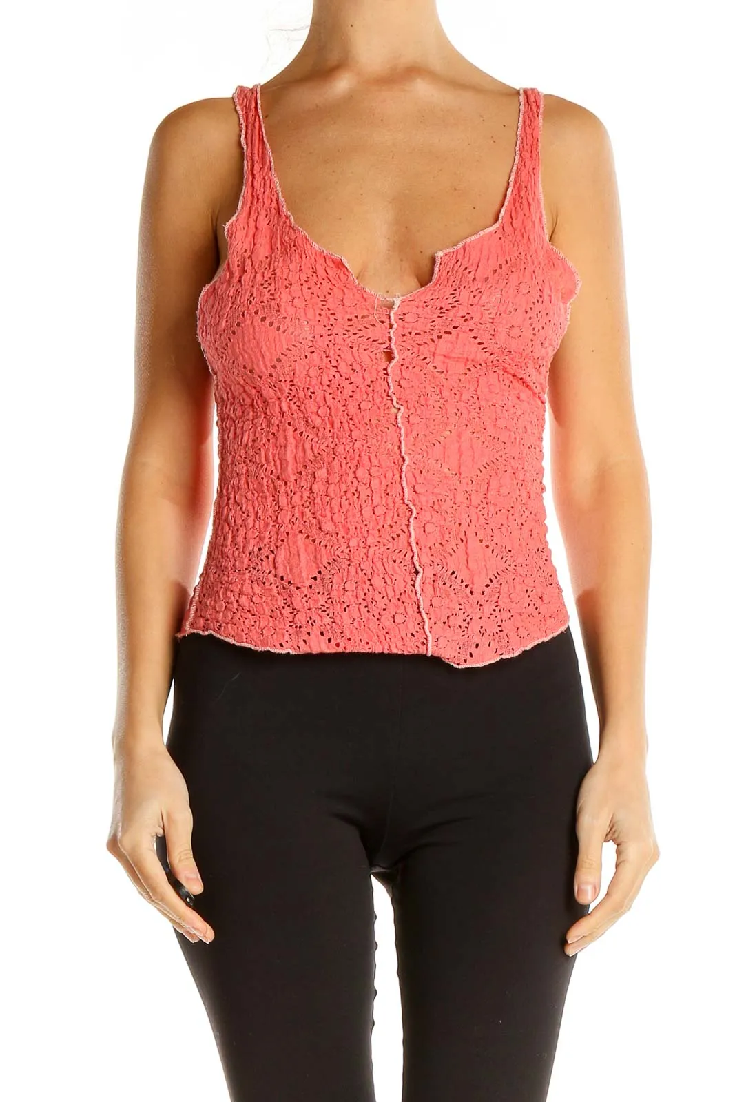 Coral Lace Button-Front Tank Top
