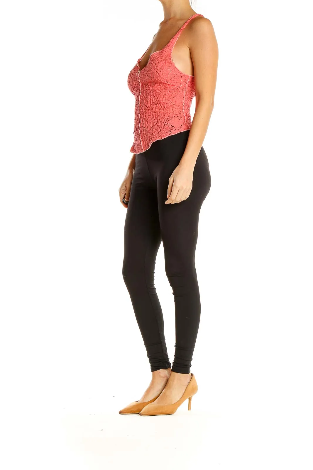 Coral Lace Button-Front Tank Top