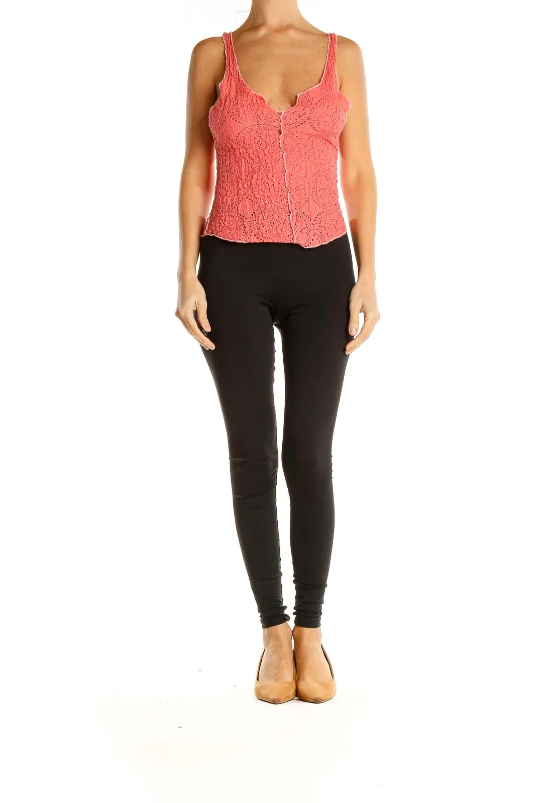 Coral Lace Button-Front Tank Top