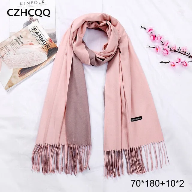 Double Sided Winter Women Cashmere Scarf Shawls And Wraps Female