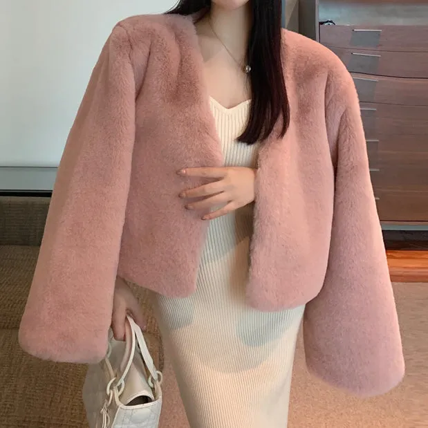 Faux Fur Eco-Friendly Plush Top Cropped Coat
