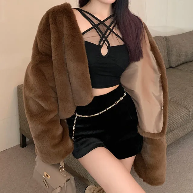 Faux Fur Eco-Friendly Plush Top Cropped Coat