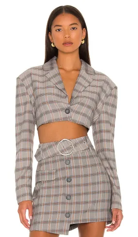 For Love & Lemons Kym Crop Blazer in Grey