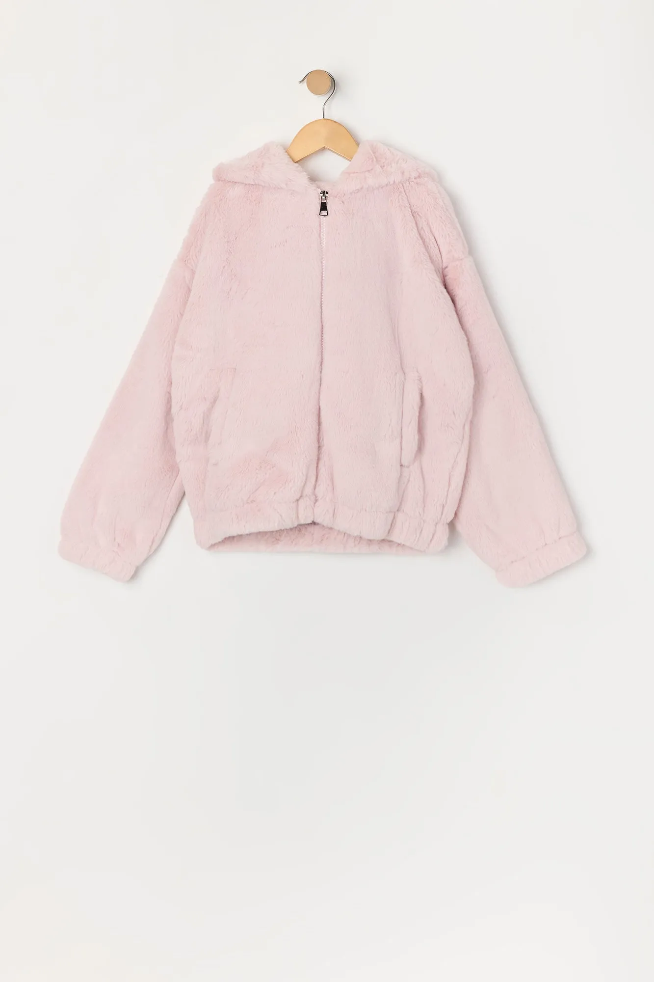 Girls Faux Fur Zip Up Jacket