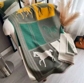 Green Yellow Classic Equestrian Scarf/Shawl
