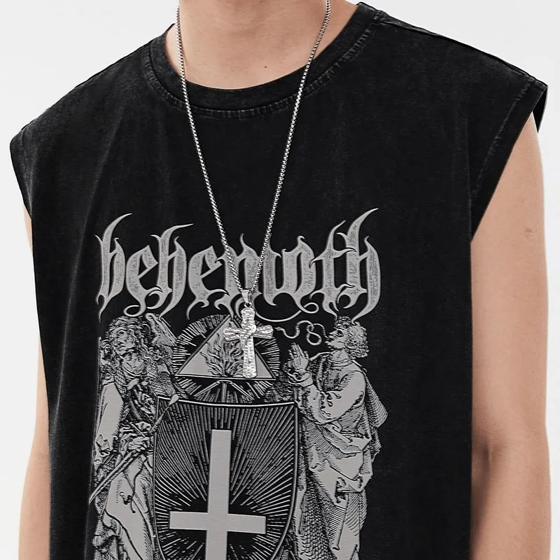 Grunge Loose Graphic Tank Tops / Casual Cotton Sleeveless Tops / Oversized Clothing