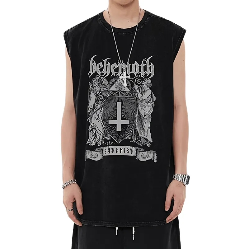 Grunge Loose Graphic Tank Tops / Casual Cotton Sleeveless Tops / Oversized Clothing