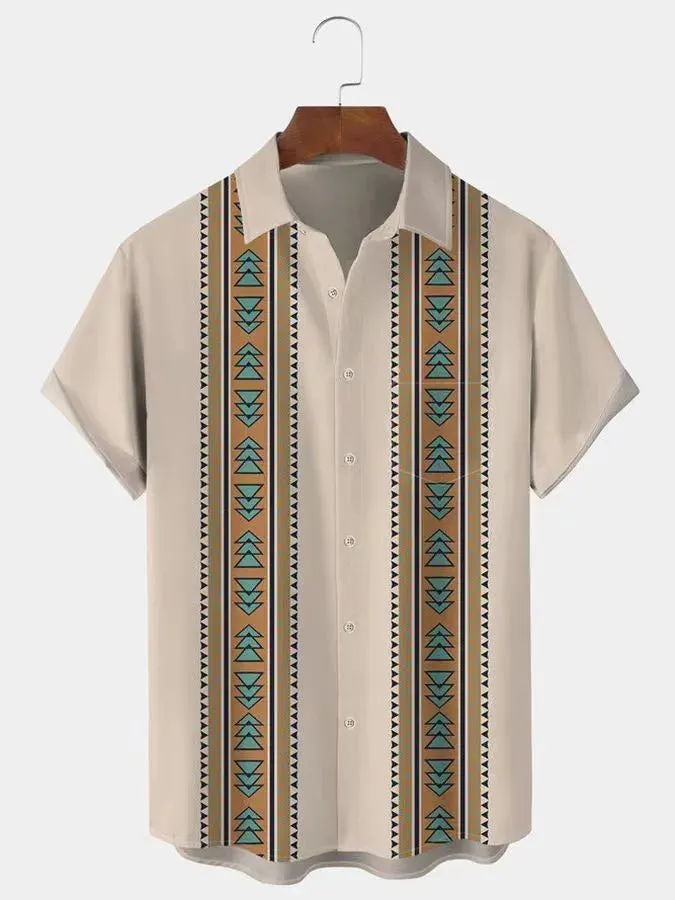 Hawaiian 3D geometric printing short sleeved top for men's  vacation casual shirt