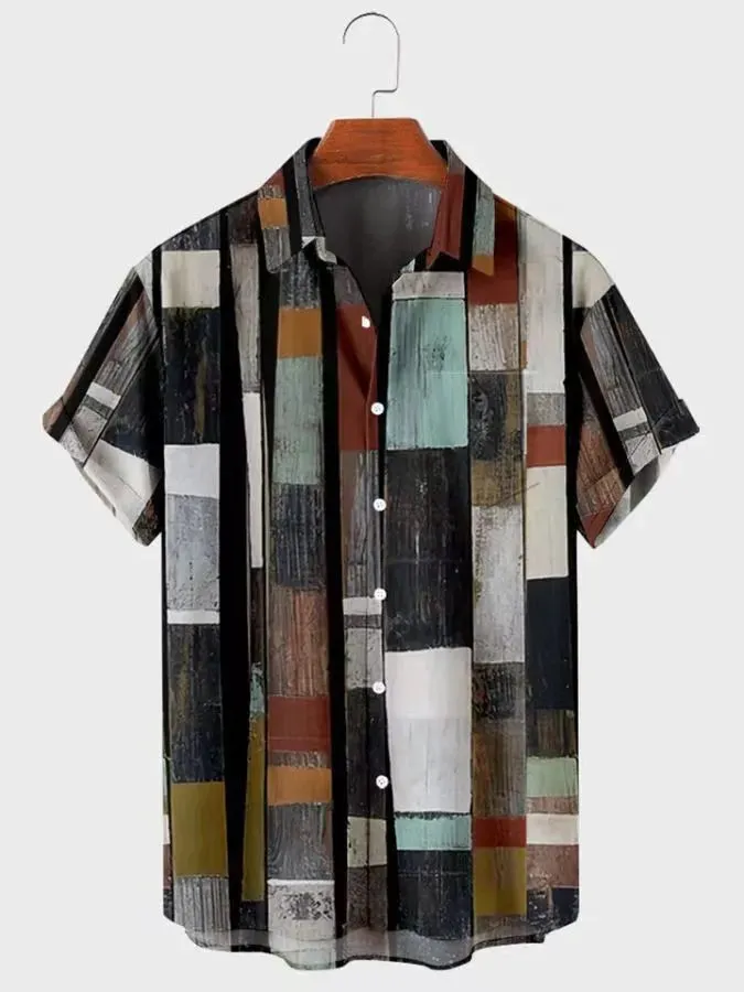 Hawaiian 3D geometric printing short sleeved top for men's  vacation casual shirt