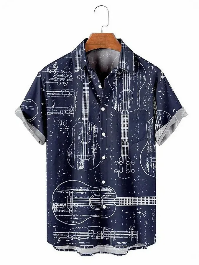 Hawaiian 3D geometric printing short sleeved top for men's  vacation casual shirt