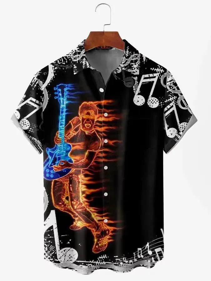 Hawaiian 3D geometric printing short sleeved top for men's  vacation casual shirt