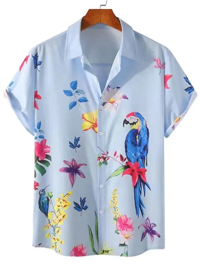 Hawaiian 3D geometric printing short sleeved top for men's  vacation casual shirt
