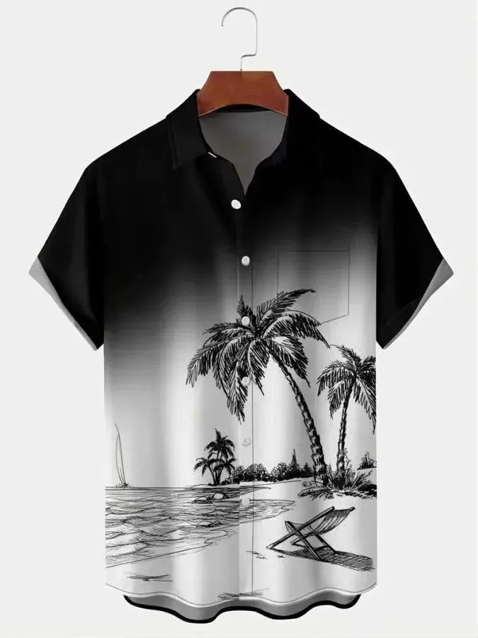 Hawaiian 3D geometric printing short sleeved top for men's  vacation casual shirt