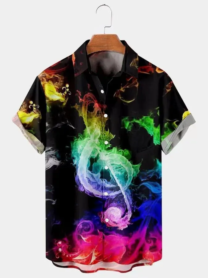 Hawaiian 3D geometric printing short sleeved top for men's  vacation casual shirt
