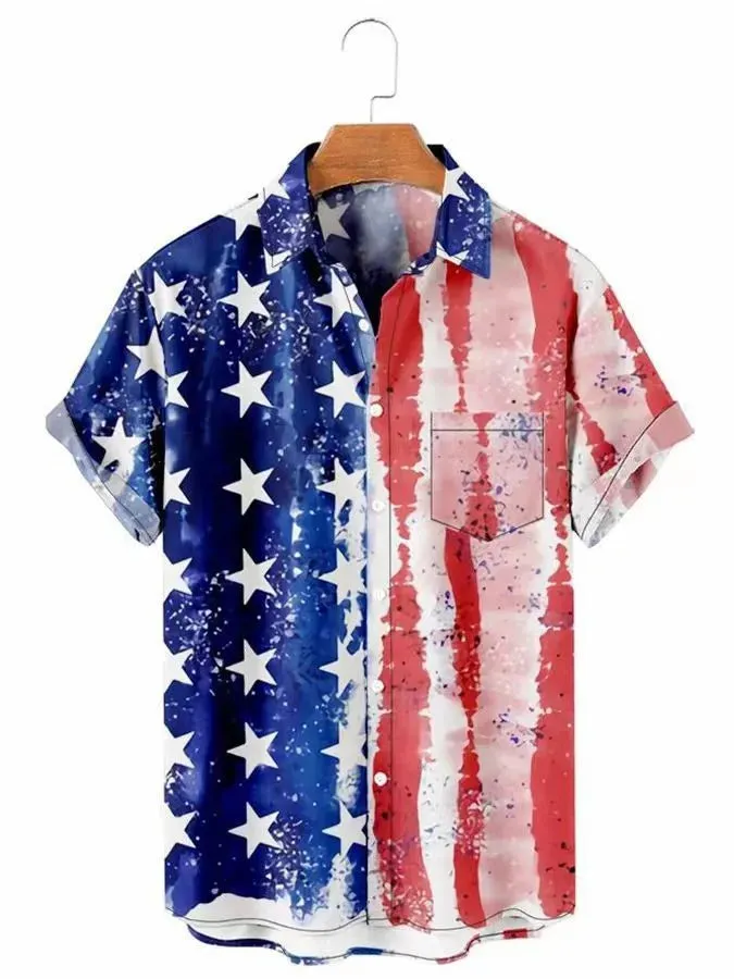 Hawaiian 3D geometric printing short sleeved top for men's  vacation casual shirt