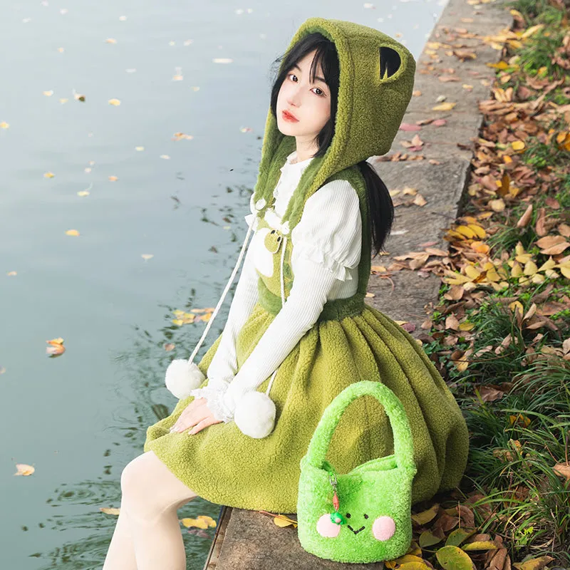 Kawaii Cute Green Frog Embroidery Lolita Skirt