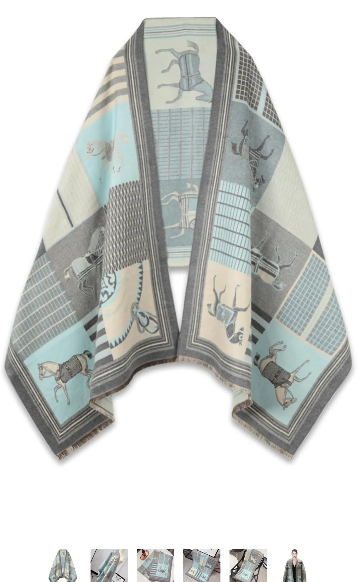 Light Blue Classic Equestrian Scarf/Shawl