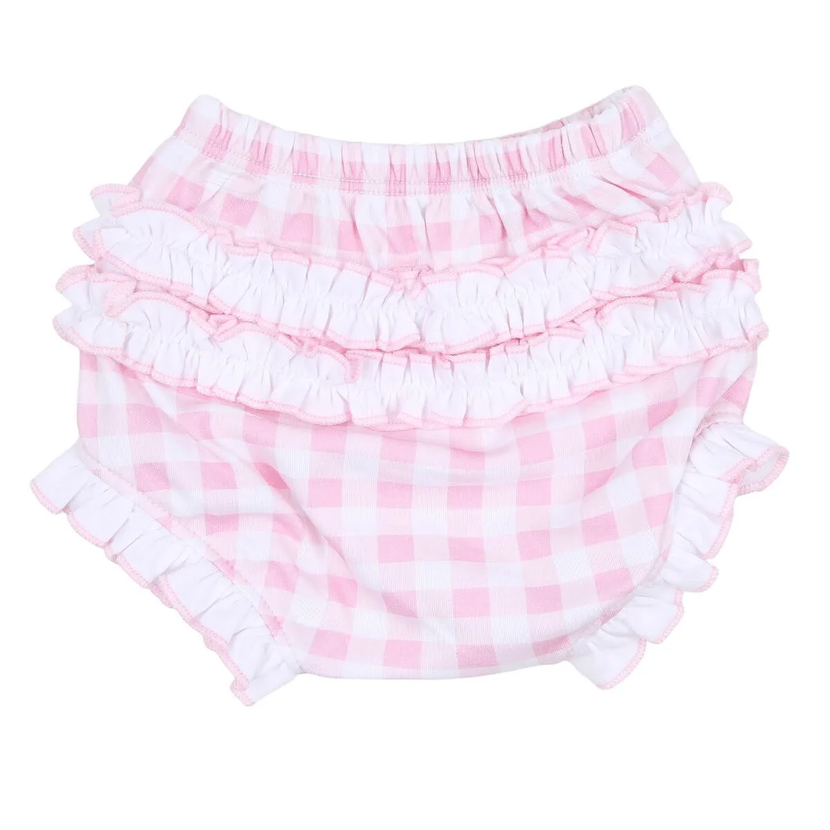 Magnolia Baby Girls Pink Checks Smocked Collared Ruffle Bloomers Set