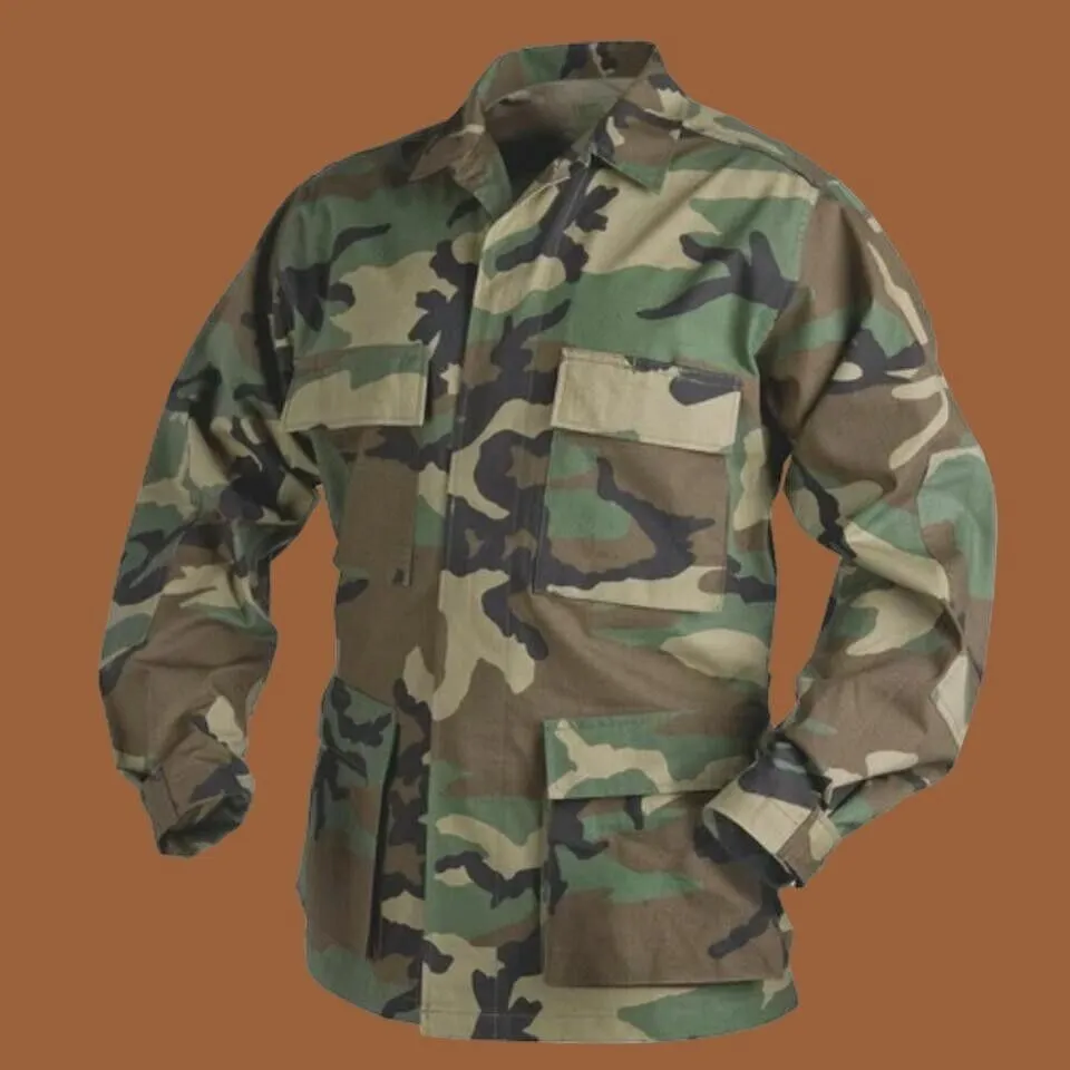 MILITARY STYLE BDU FATIGUE SHIRT /JACKET WOODLAND CAMOUFLAGE NEW USA MADE