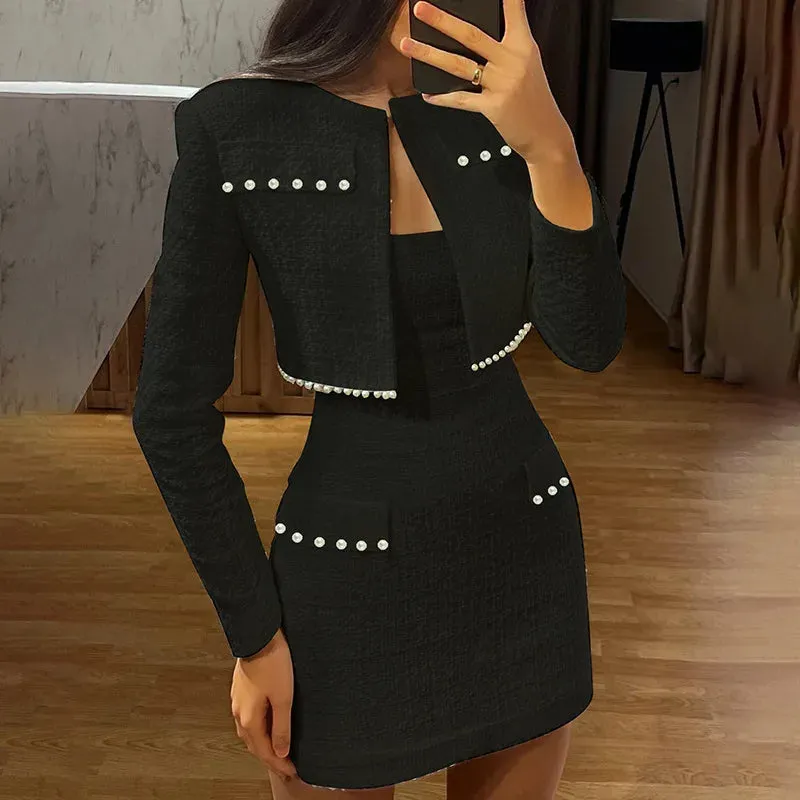 Mini Strapless Bodycon   Crop Blazer Matching Set Outfit - Professional