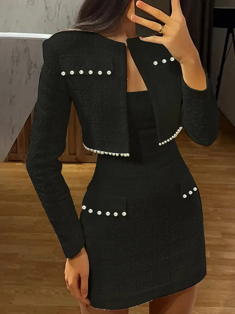 Mini Strapless Bodycon   Crop Blazer Matching Set Outfit - Professional
