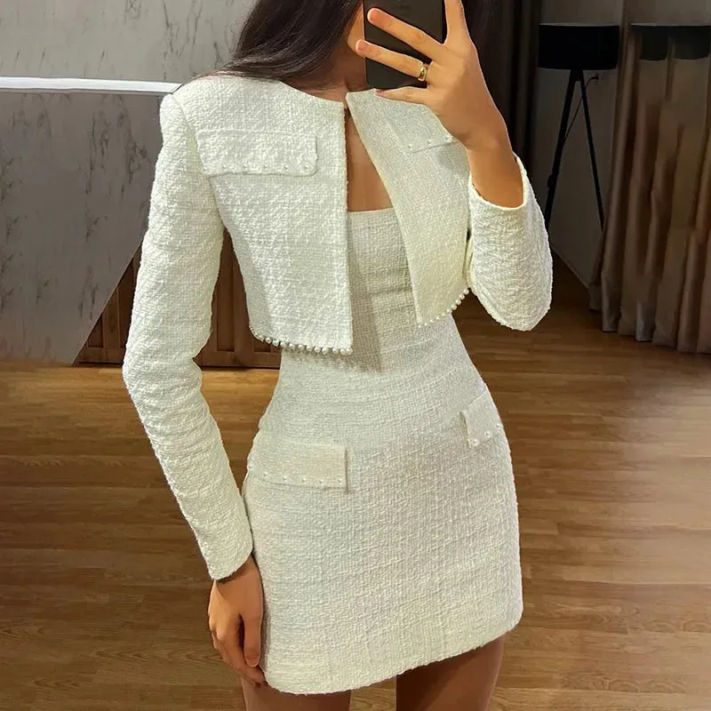Mini Strapless Bodycon   Crop Blazer Matching Set Outfit - Professional