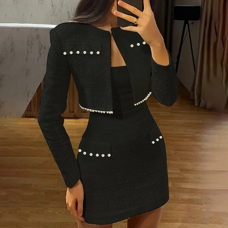 Mini Strapless Bodycon   Crop Blazer Matching Set Outfit - Professional