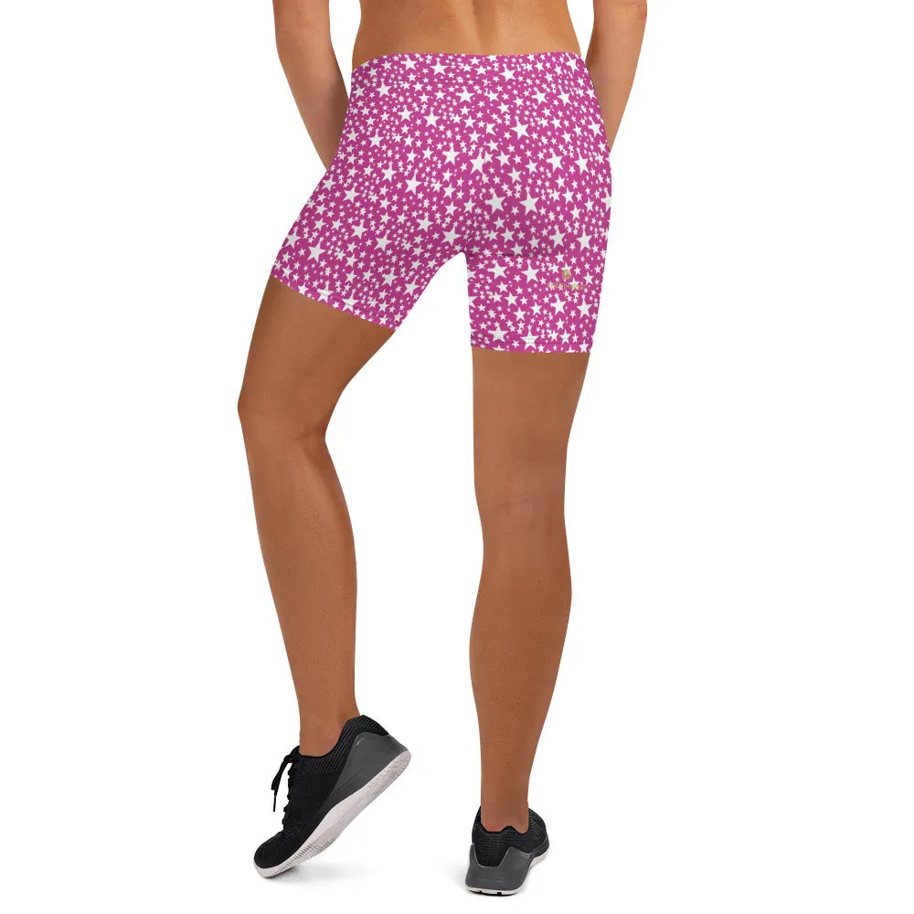 Pink White Stars Patterned Shorts, Best Stars Print Pattern Women's Stretchy Shorts Tight Fashion Shorts- Made in USA/EU