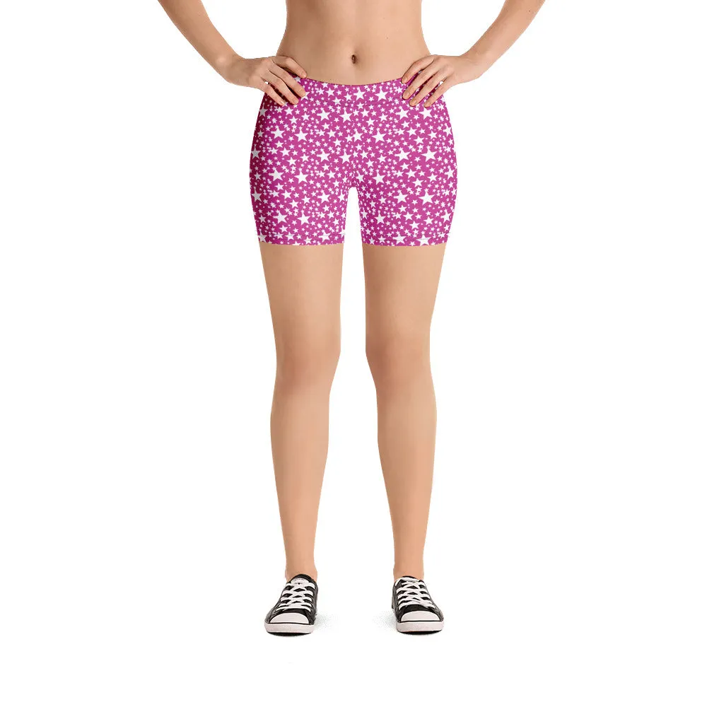 Pink White Stars Patterned Shorts, Best Stars Print Pattern Women's Stretchy Shorts Tight Fashion Shorts- Made in USA/EU