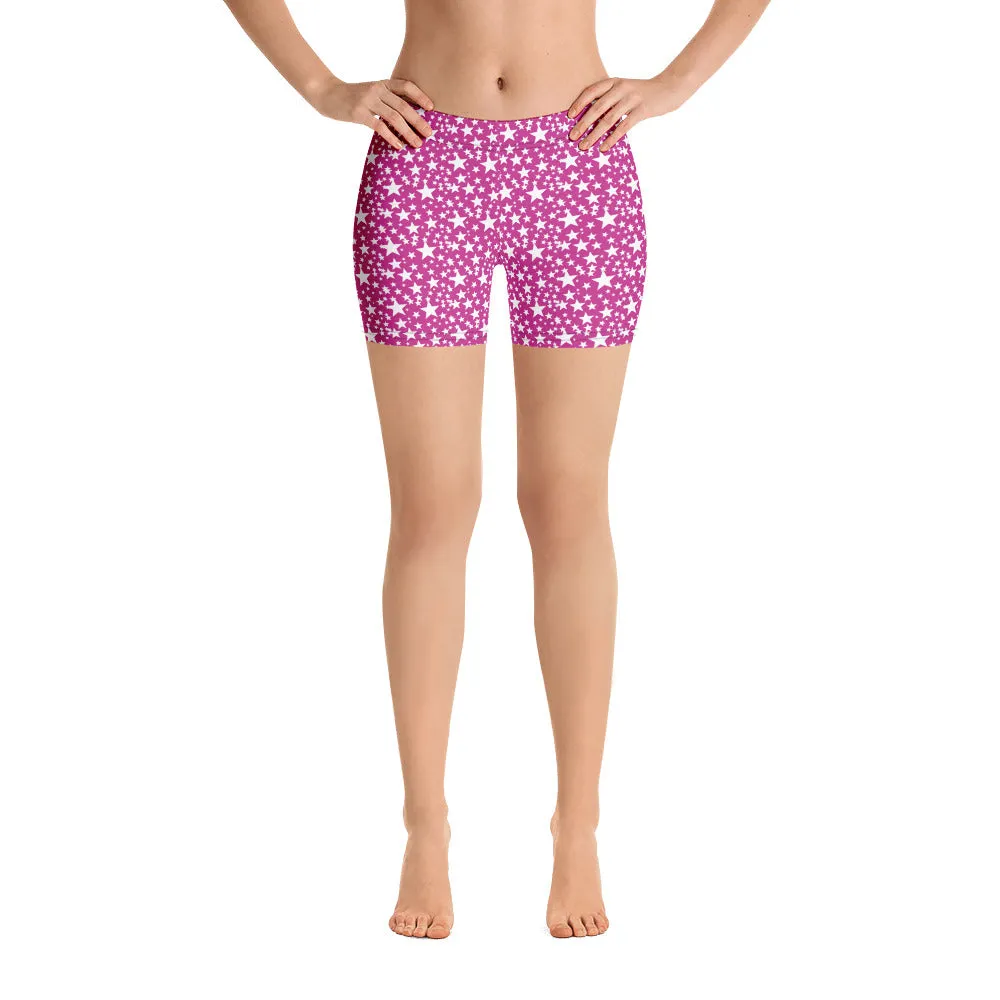 Pink White Stars Patterned Shorts, Best Stars Print Pattern Women's Stretchy Shorts Tight Fashion Shorts- Made in USA/EU