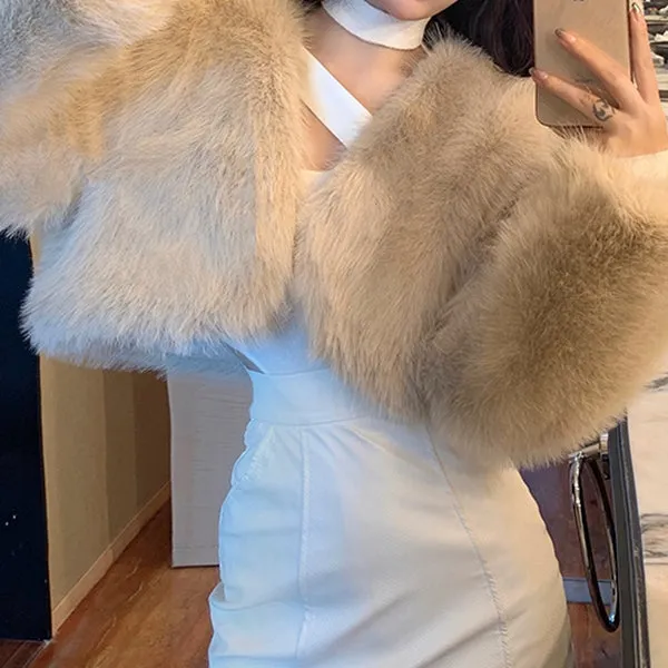 Short Shaggy Long Sleeve Fur Jacket Top