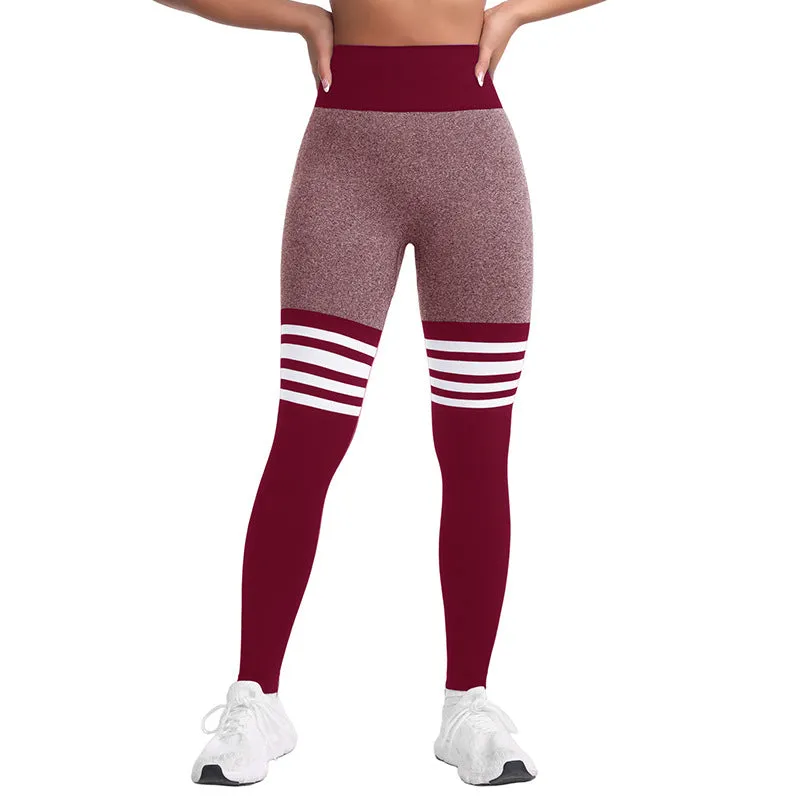 Tight fit high waisted sports and fitness pants women's yoga pants seamless striped peach yoga pants hip lifting pants yoga clothes
