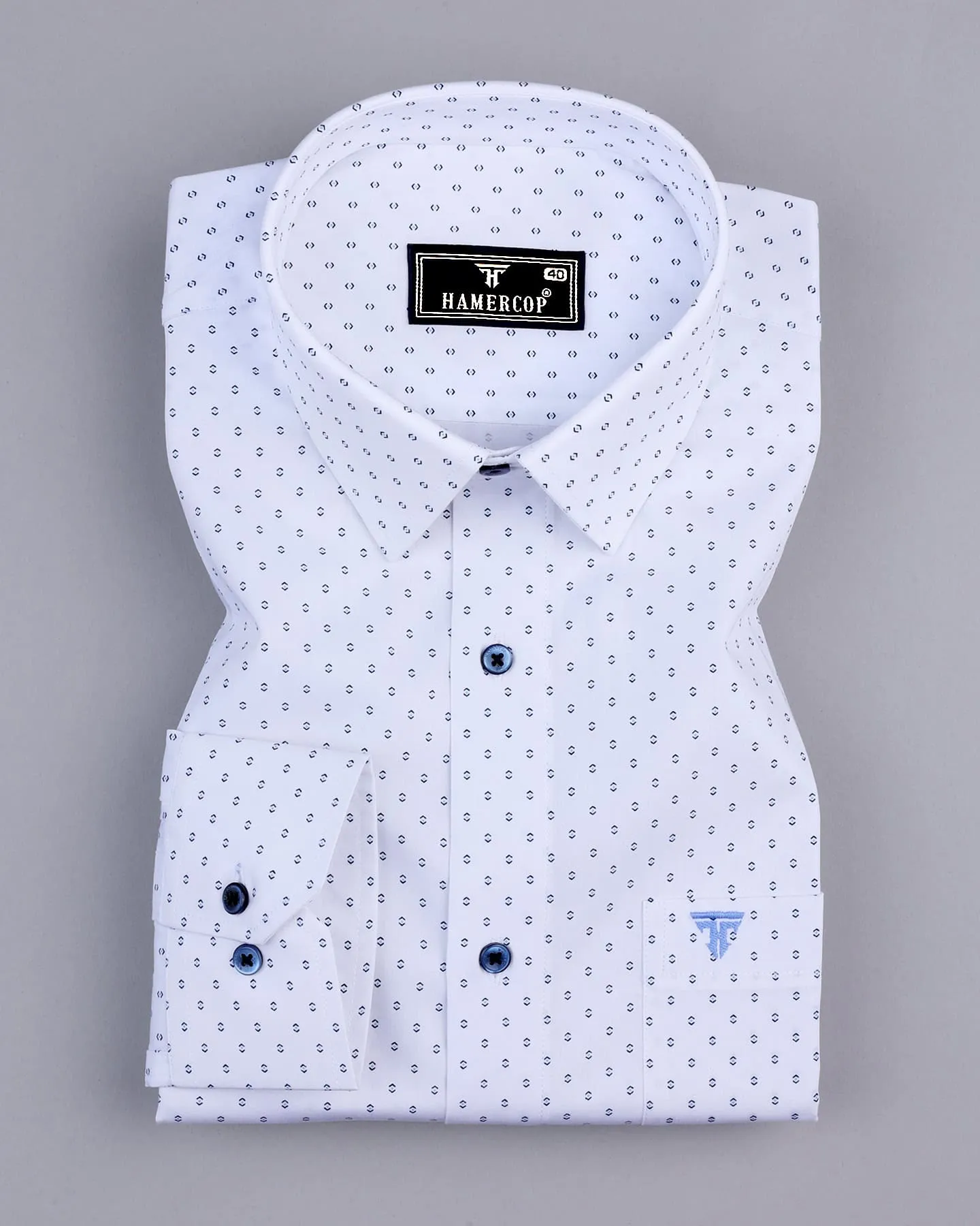 Tripoli White With Blue Poplin Printed Cotton Shirt