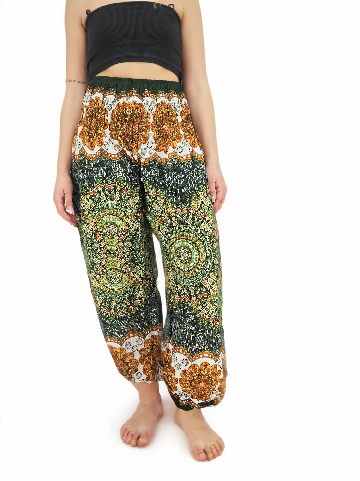 Unisex Harem Yoga Hippie Boho Pants in Green And Brown Tones Color L
