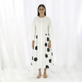 Women Gather Dress | White And Black Polka Print | Smart Casual Resort Wear