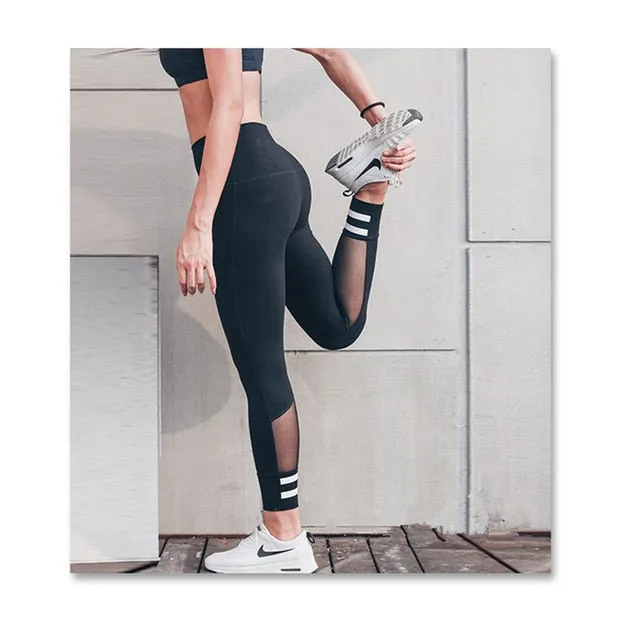 YCDYZ Mesh Sport Leggings Women Fitness Gym Yoga Pants Leggins Sportswear Strappy Jogging Pants Running Tights Sports Clothing